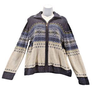 Classic Elements Cardigan Sweater Womens M Full Zip Nordic Print Vintage